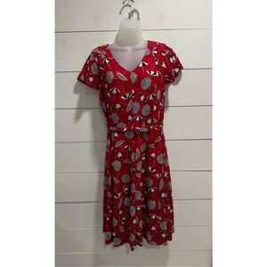 Talbots V Neck Midi Umbrella Print Dress Sz 10